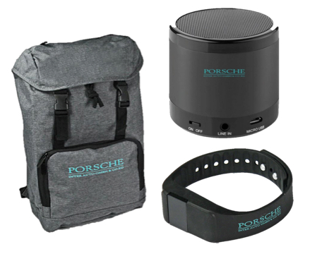 Porsche Lehrlingspackages (Rucksack + Bluetooth-Box + Fitnessuhr)
